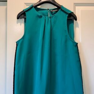 Teal Sleeveless Blouse with Black Accents